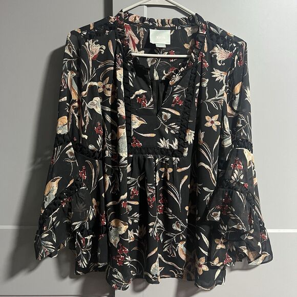 Anthropologie Maeve Petite Odette Floral Peasant Blouse Flutter Sleeve LP Boho - Picture 1 of 8